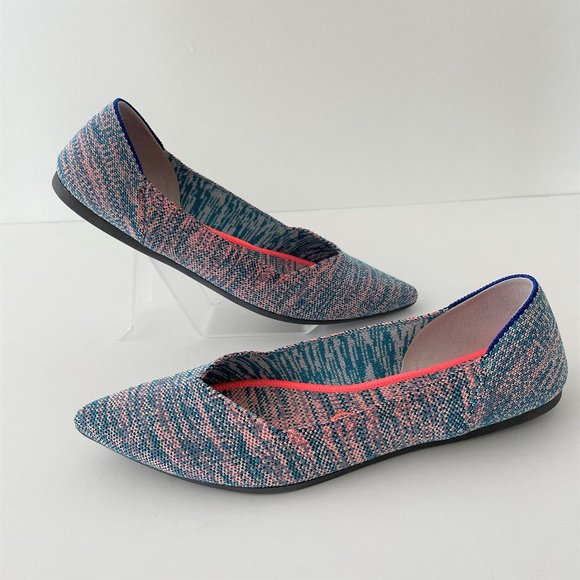 Rothy\'s The Point Turquoise Melange size 8.5 Like New Blue Pink Teal Neon Flats